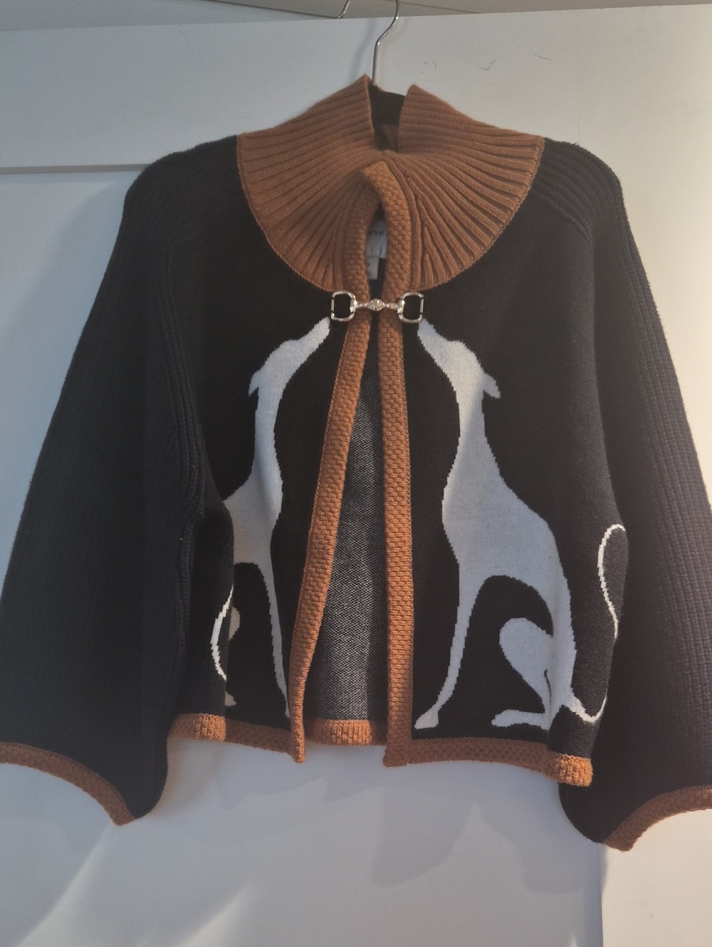 Maeve Black & Brown Knit Cardigan with White Greyhound Motif